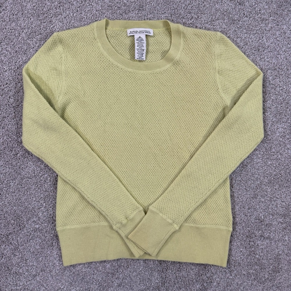 Banana Republic Extra Fine Merino Wool Sweater M Yellow Crewneck‎ Lightweight